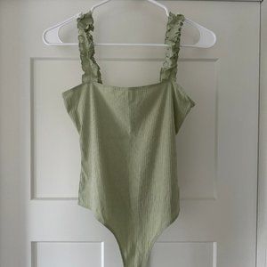 Green Ruffle Strap Bodysuit